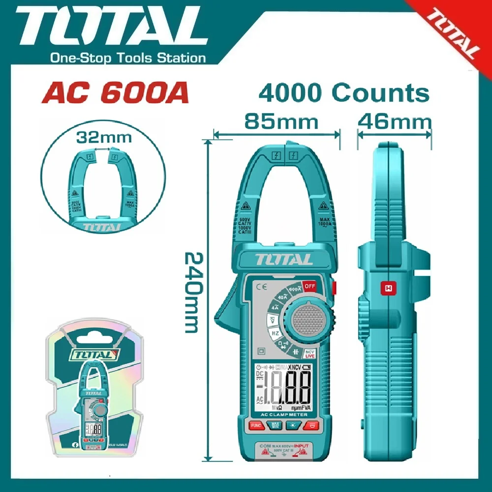 TOTAL Digital AC Clamp Meter 600A (TMT766001)
