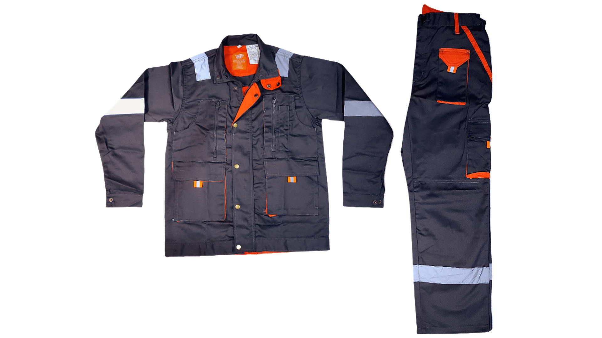 Navy Blue and Orange Reflective Workwear Jacket and Trouser Set