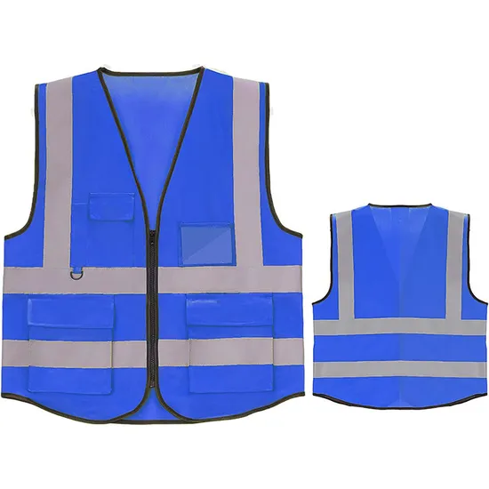 Blue Reflective Safety Jacket With Multiple Pockets