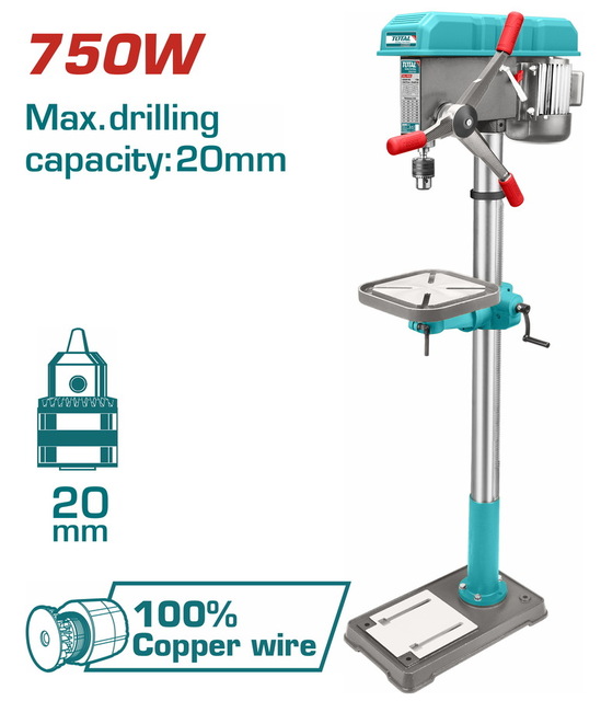 TOTAL Drill Press 750W / 1.60m -20mm (TDP207505)