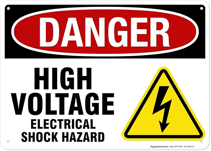 Danger High Voltage Electrical Shock Hazard Sign (10 x 14 Inches)