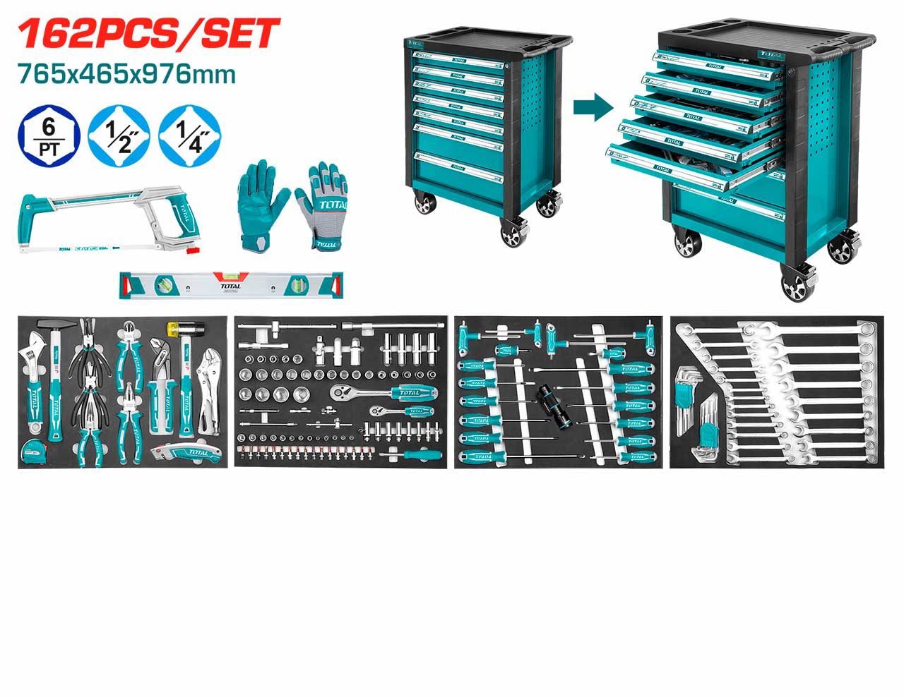 TOTAL 162 Pcs Tool Chest Set (THPTCS71621)