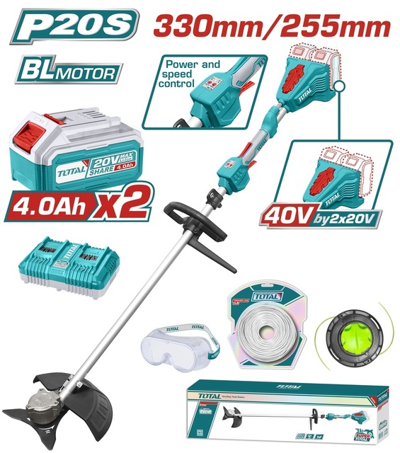 TOTAL TSTLI200285 Lithium String Trimmer & Brush Cutter 40V / 4Ah