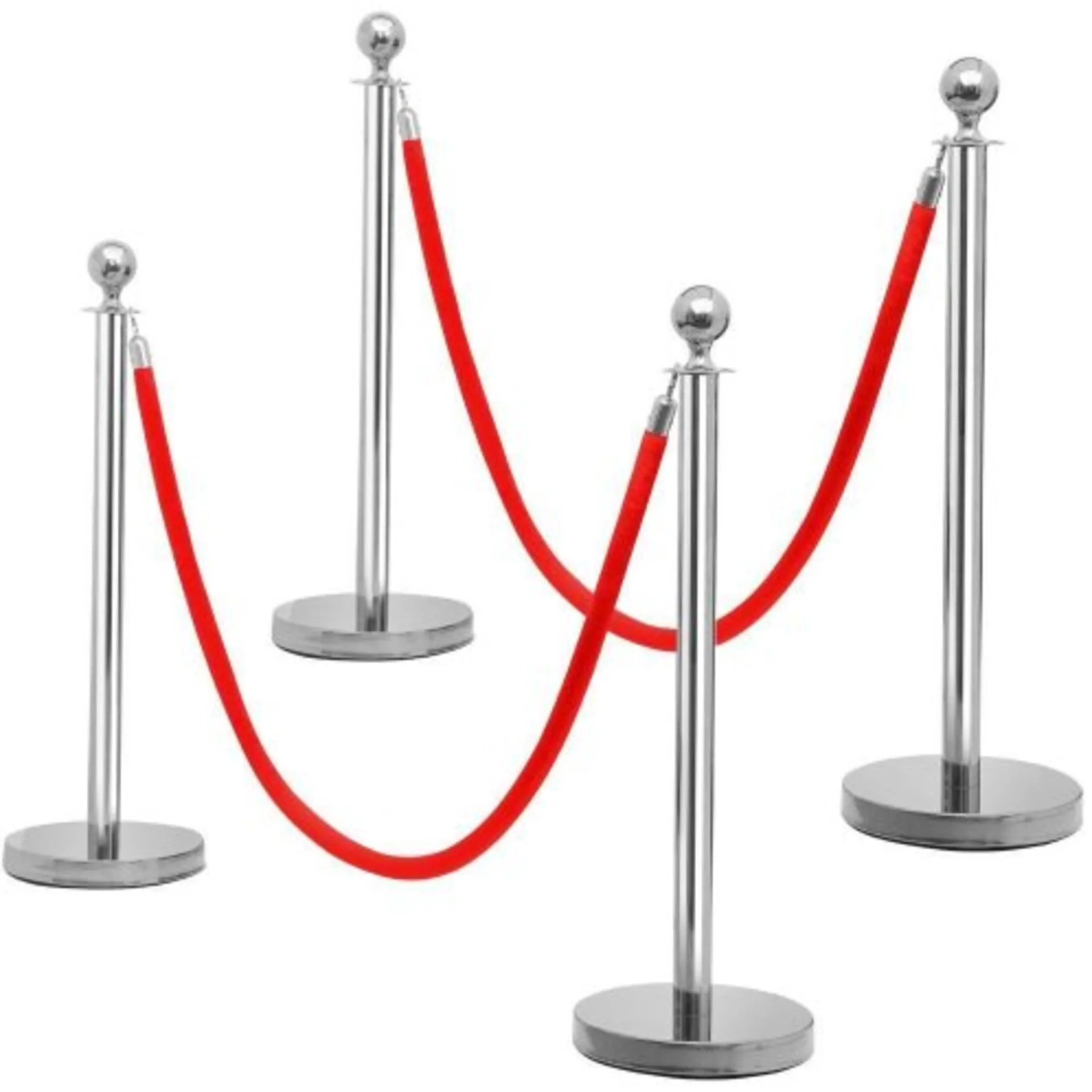 Rope Type Stanchion Crowd Queue Control Barrier Post - 4 Poles + 2 Ropes