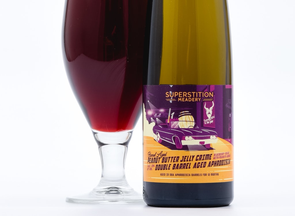 superstitionMeadery_barrelAgedPeanutButterJellyCrimeAgedInDoubleBarrelAgedAphrodisiaBarrels
