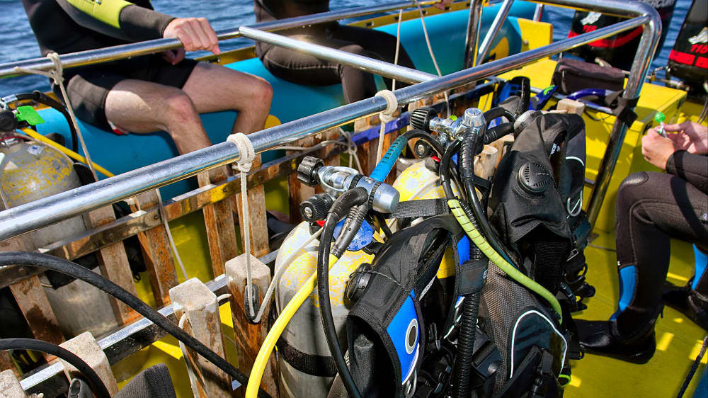 Scuba gear in divers boat. shot in sodwana bay   copy iznyej