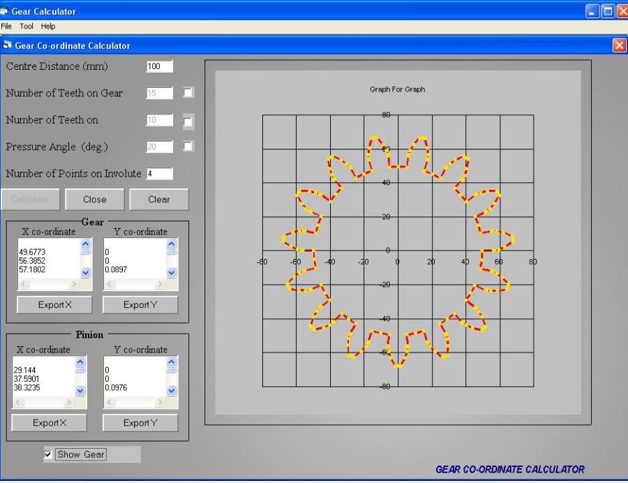 Gear involute calculator