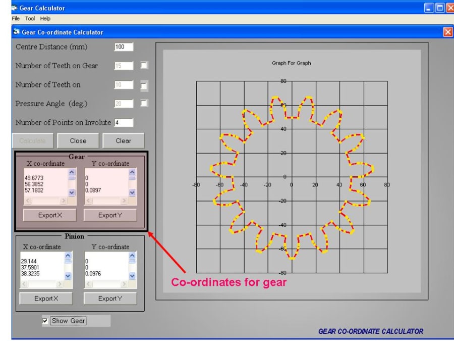 Gear involute calculator