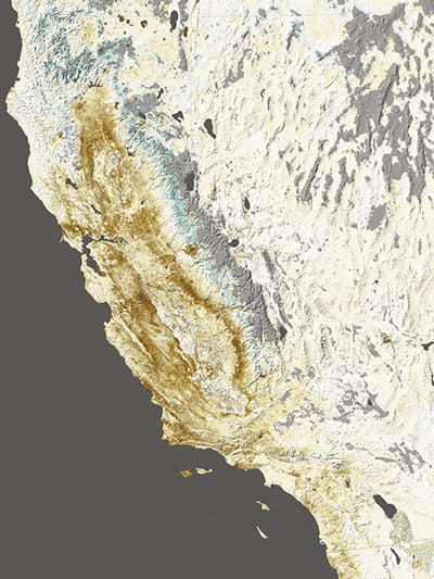 MODIS map depicting drought conditions in California 