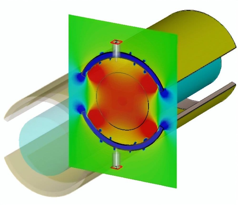 Proposed radio frequency probes create homogeneous magnetic field within a phantom under study. (Credit: Credit: Navid P. Gandji)