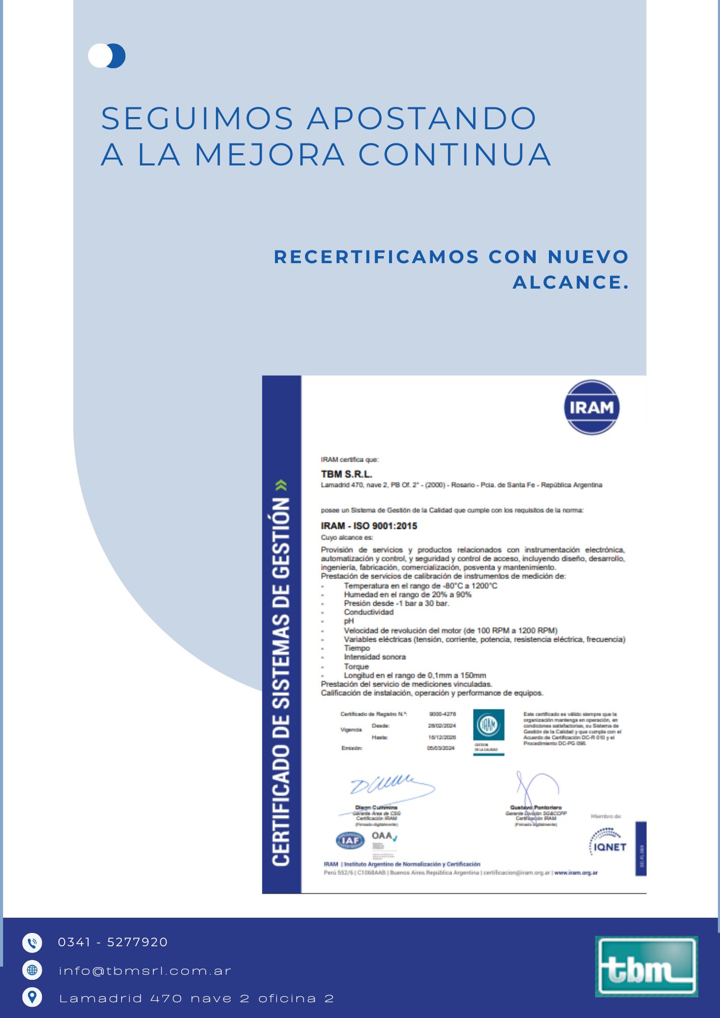 Reafirmamos el compromiso con la excelencia: Recertificación ISO 9001