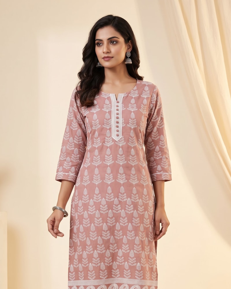 Dusty Rose Embroidered Cotton Kurta