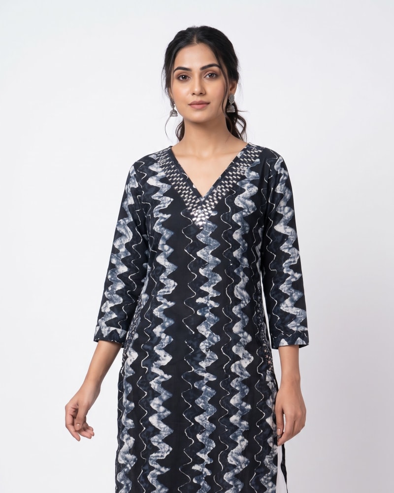 Indigo Shibori Print Cotton-Rayon Straight Kurta