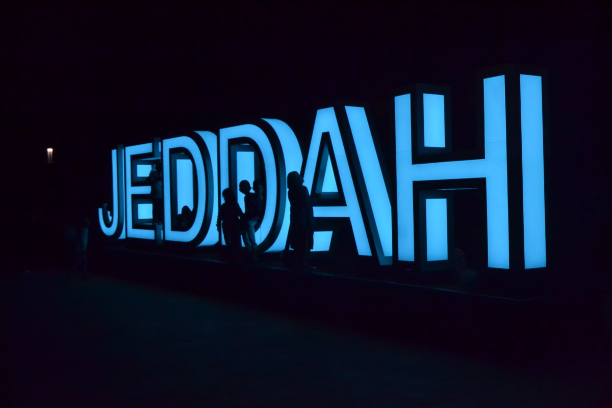 jeddah in a neon sign