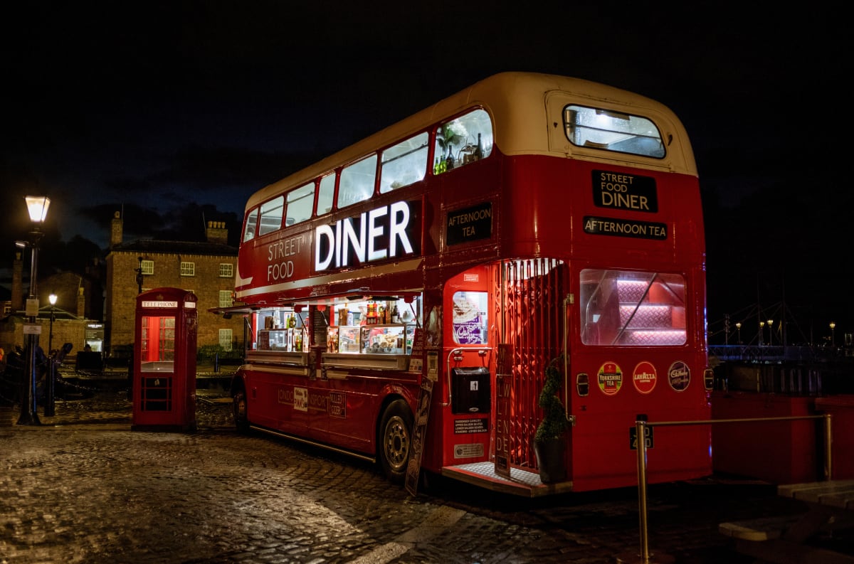 red double decker bus, converted to a restaurant in liverpool