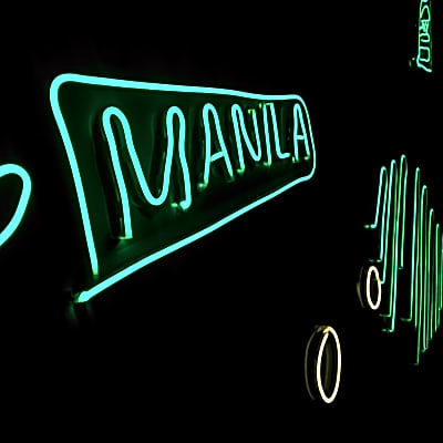 manila in a neon sign