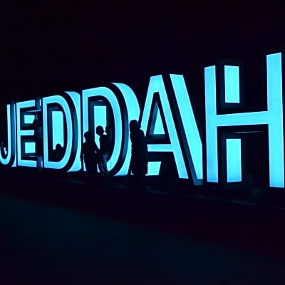 jeddah in a neon sign