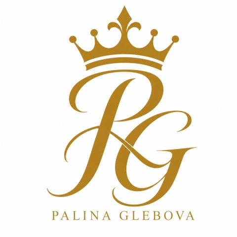 Logo Palina Glebova: goldenes Monogramm PG mit Krone