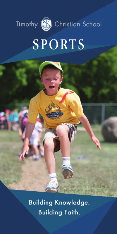 Athletics Banner:  Student is participating in Track and Field Running Long Jump Event and jumping into a sand pit.