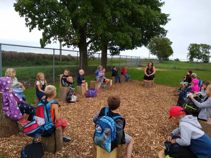 The Grade 1&2 classes learning outside.