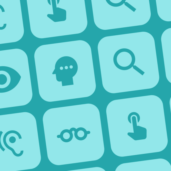 A grid of accessibility icons, representing various support functions.