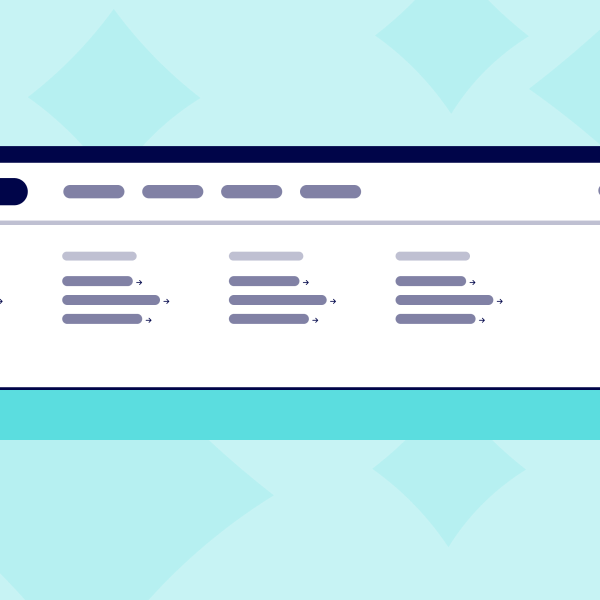 A stylised web navigation menu area UI with search bar and abstract content.