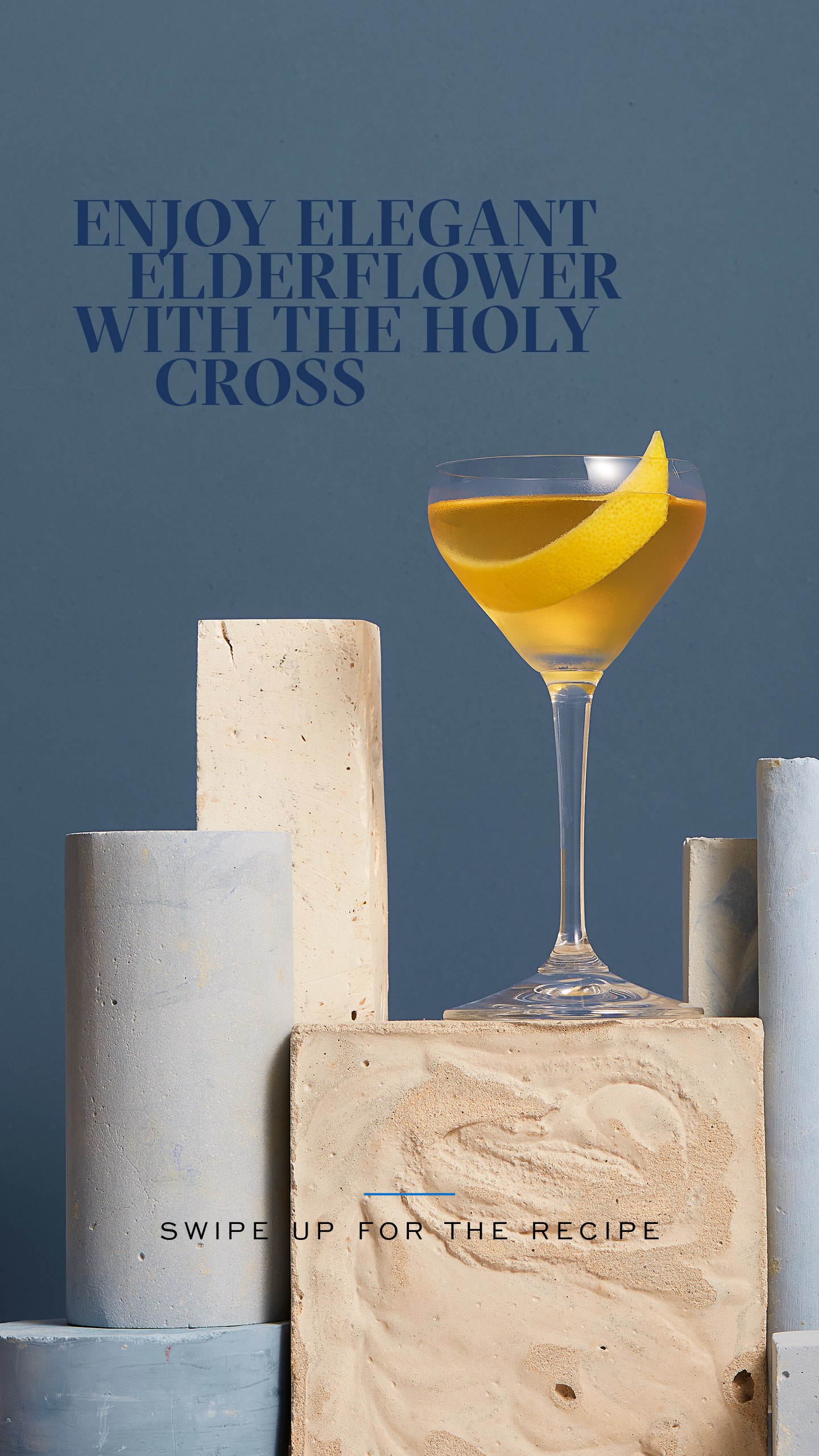 Instagram story with text reading, "Enjoy elegant elderflower with the Holy Cross" and "swipe up for the recipe"