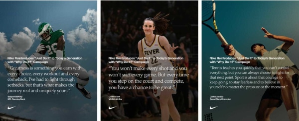 Three athletes share motivational quotes for Nike's "Why Do It?" campaign.