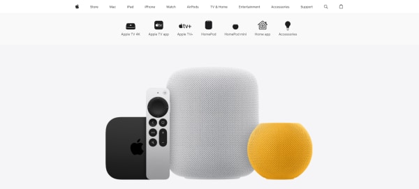Screenshot of the Apple website showing the secondary menu design with product icons