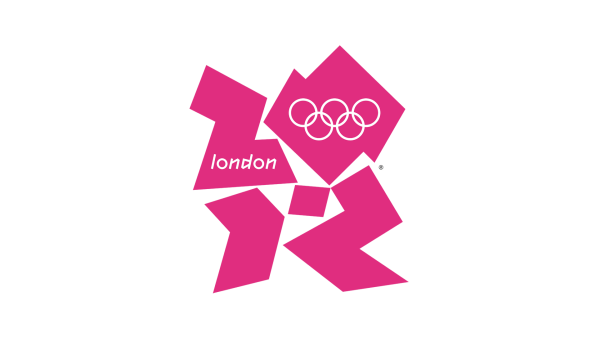 A pink abstract logo with "london" and the Olympic rings for the 2012 games.