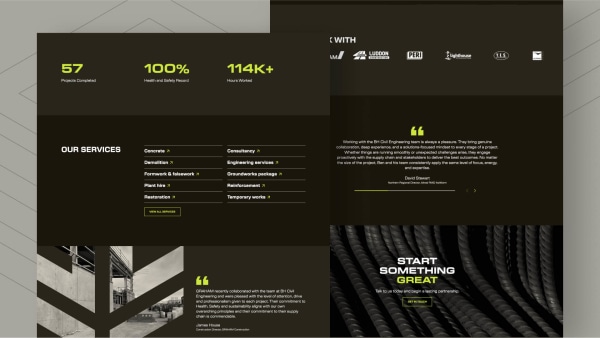Bold designs showcasing the BH Civil Engineering website
