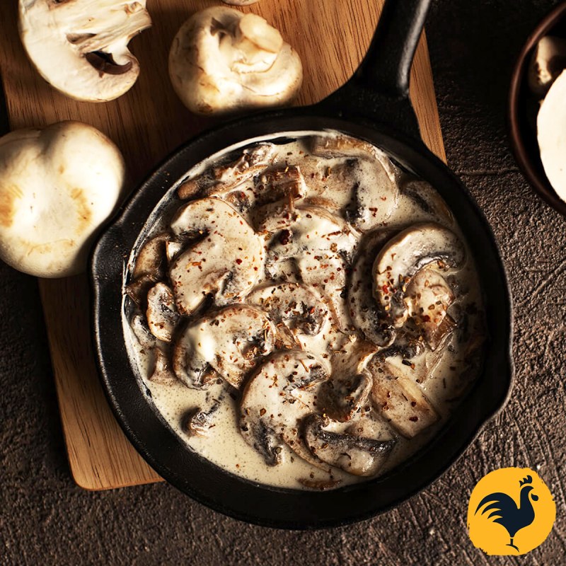 Creamy garlic mushrooms social media post