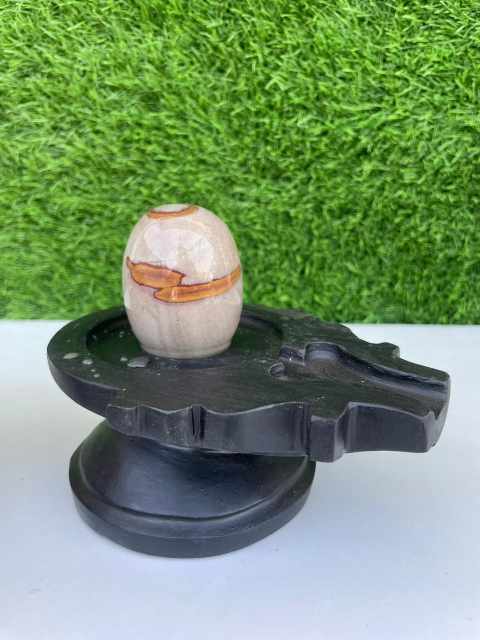 Auspicious Red-Gold Tilak Pattern Narmadeshwar Shivling