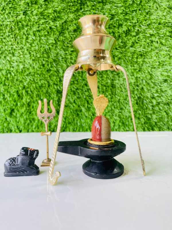 Complete Abhishek Set with Brass Altar Stand, Trishul, and Nandi