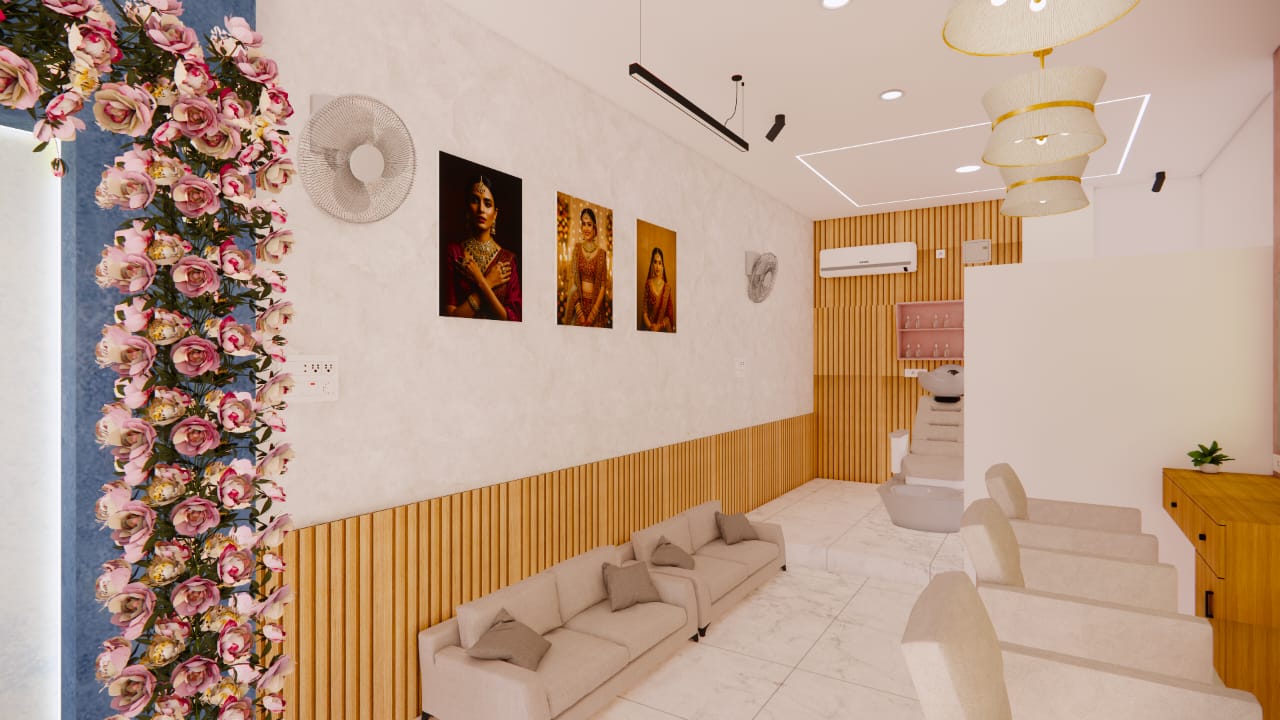 3D render of salon Waiting Area interior design