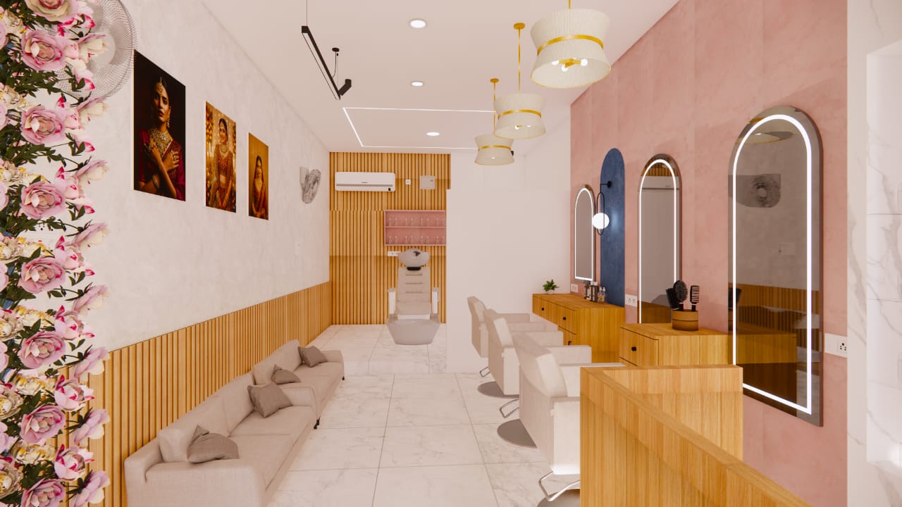 3D render of salon Outside In interior design