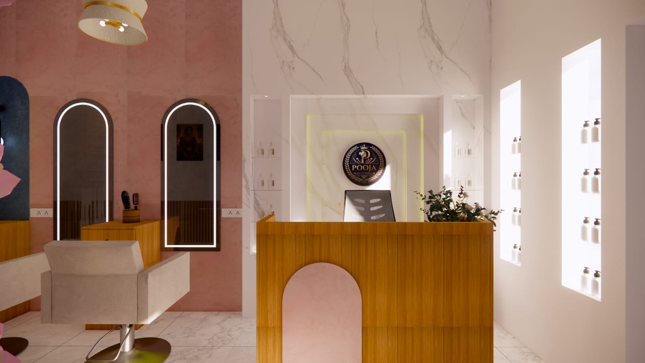 3D render of salon Reception interior design
