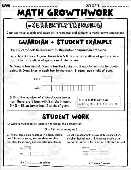 4th Grade Math Growthwork Homework Packet by Teach Simple