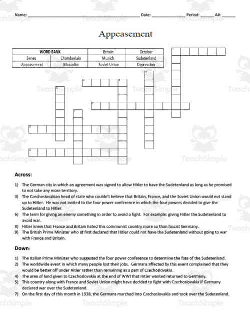 Appeasement Crossword Puzzle and Word Search Packet by Teach ...