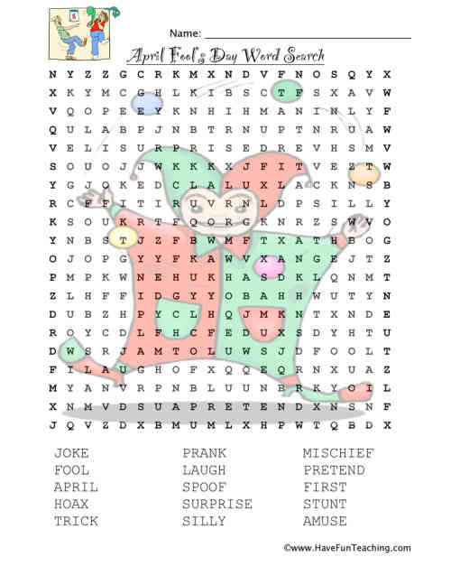 April Fools Word Search Worksheet by Teach Simple