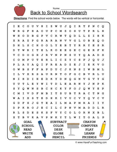 Back to School Fun Word Search Worksheet by Teach Simple