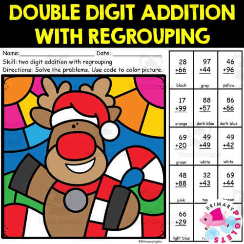 Animals math worksheets regrouping