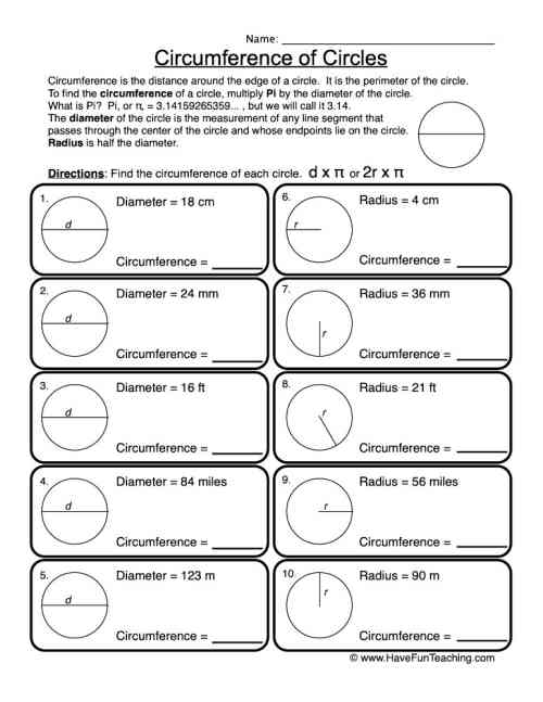 Circumference of Circles Worksheet by Teach Simple