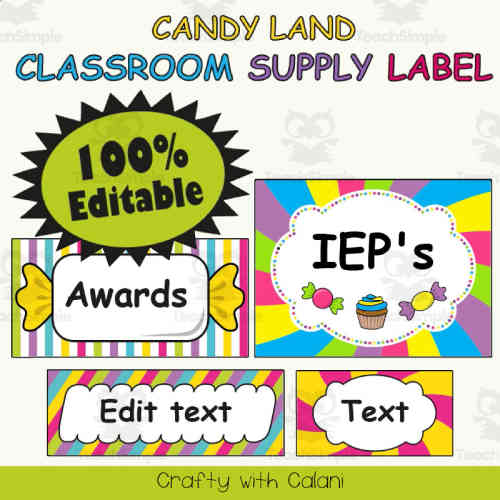 Classroom Supply Label, Editable Labels in Candy Land Theme ...