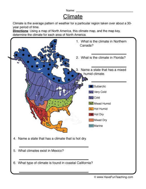 Climate Map Worksheet by Teach Simple