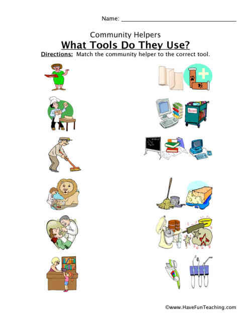 Community Helper Tools Worksheet by Teach Simple