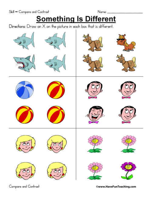 Compare and contrast math worksheets