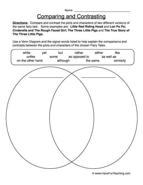 Comparing and Contrasting Venn Diagram Worksheet by Teach Simple