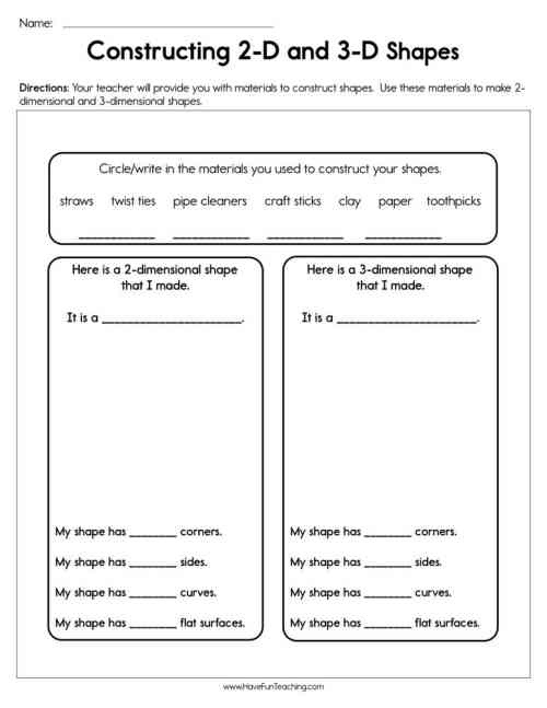 Construct 2-D and 3-D Shapes Worksheet by Teach Simple