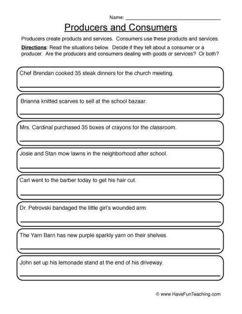 Creating Producers and Consumers Worksheet by Teach Simple